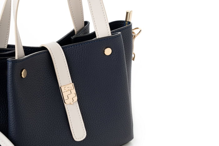 Vince Camuto Bolso de Mano Piel de Polivinilo Azul Oscuro, Crema